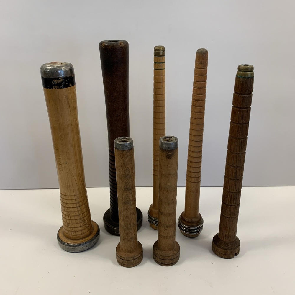 7 Vtg Industrial Brown Wood Textile Spools Rustic Primitive Farmhouse Home Decor